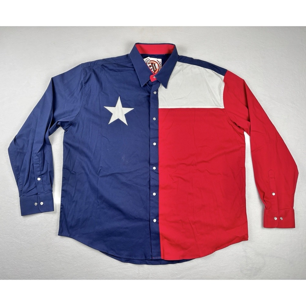 Larro Texas Flag Western Snap Shirt 3XB Red‎ White Blue Cowboy Rodeo USA